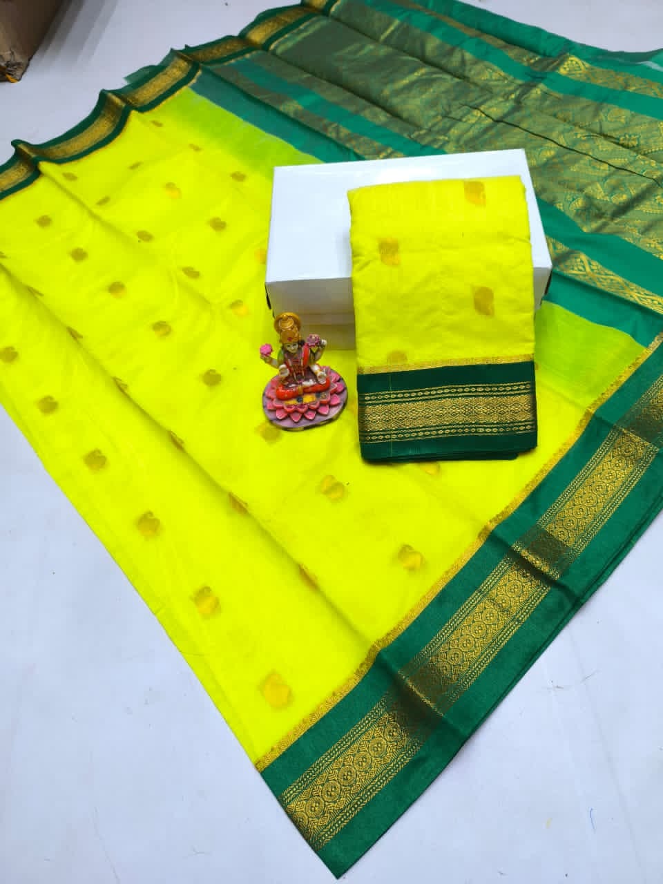Traditional Black Silk Cotton Saree with Green Rich Pallu